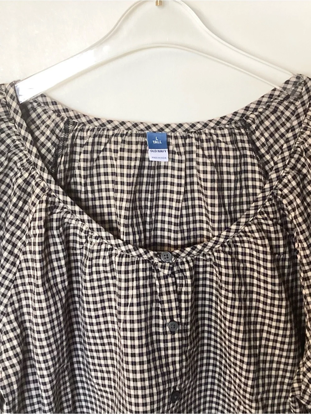 NWT Old Navy Short Sleeve 100% Cotton Airy Button Down Top - Black Check - LT - Picture 4 of 8